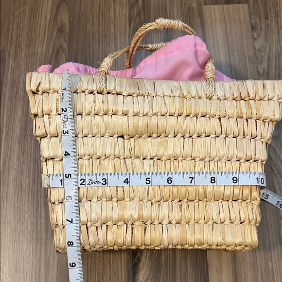 Christian Livingston Vintage Raffia Pink Fabric Roses Lined Top Handle Bag 8x10 - Picture 10 of 16